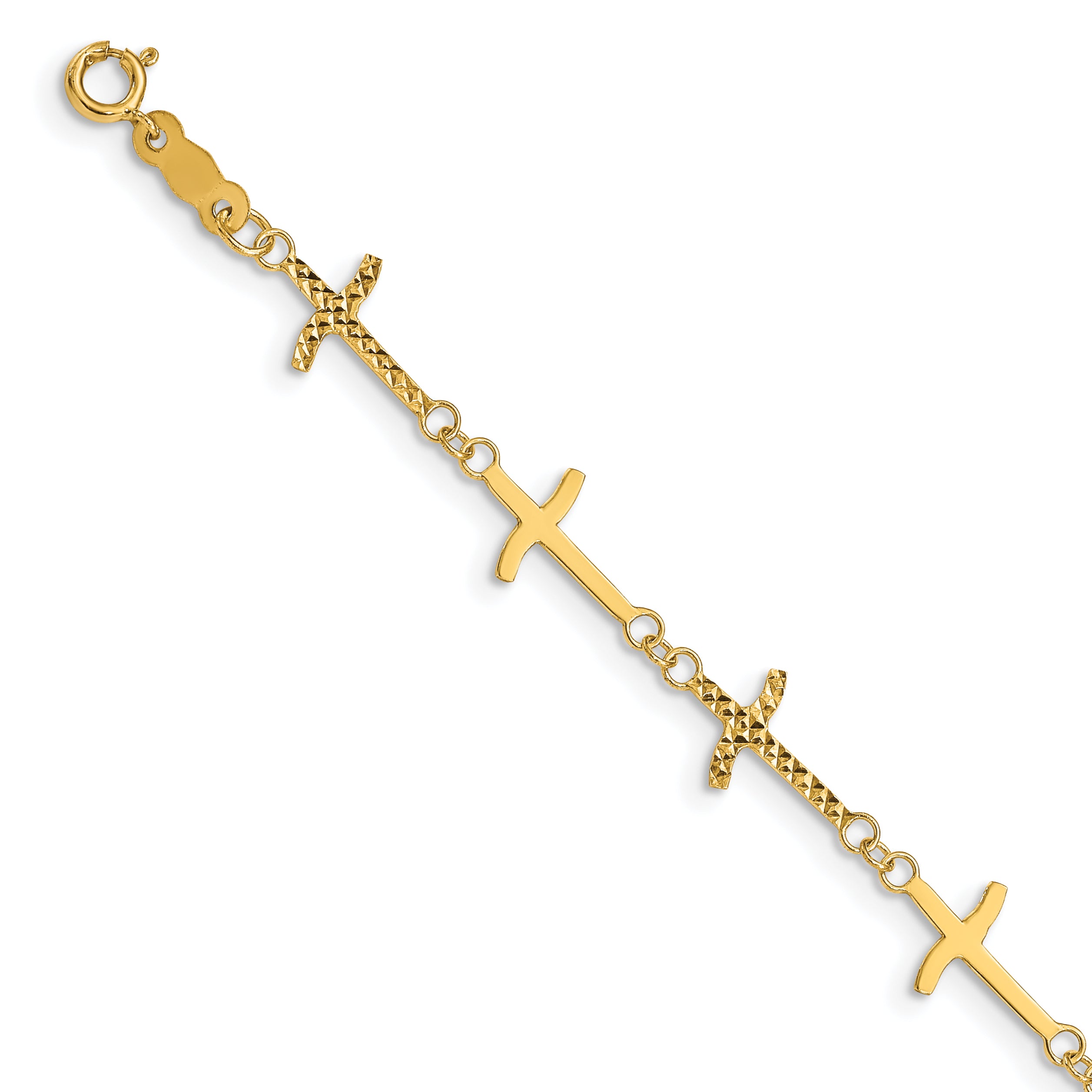 14k Polished Diamond-cut Crosses w/1in. Ext. Bracelet