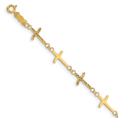 14k Polished Diamond-cut Crosses w/1in. Ext. Bracelet