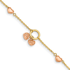 14k Two-tone Diamond-cut Hearts w/1in Ext. Bracelet