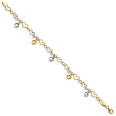 14K & White Rhodium Polished Heart D/C Bracelet