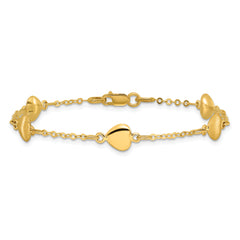 14K Brushed & Polished Hearts 7 inch Bracelet