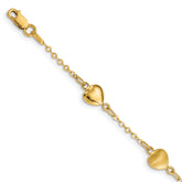 14K Brushed & Polished Hearts 7 inch Bracelet