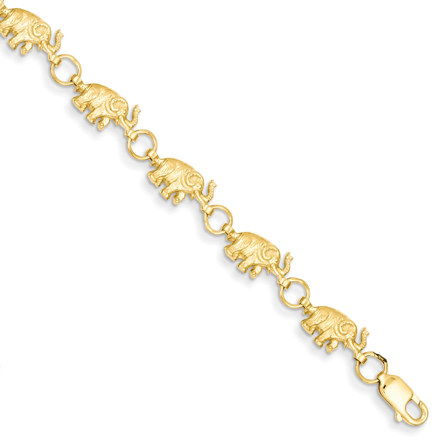 14k 8in Diamond-cut Small Elephants with Trunks Raised Bracelet