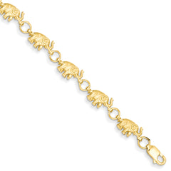 14k 8in Diamond-cut Small Elephants with Trunks Raised Bracelet