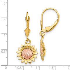 14K Two-Tone Gold Sunflower Dangle Earrings with Polished Finish