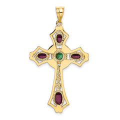 14K Gold Ruby and Emerald Cabochon Cross Pendant Elegant, Natural Gemstones