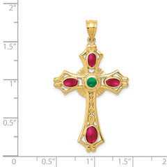 14K Gold Ruby and Emerald Cabochon Cross Pendant Elegant, Natural Gemstones