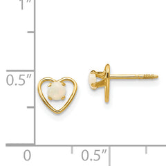 14K Gold Heart Earrings with Imitation Opal Birthstone Polished, Nickel-Free