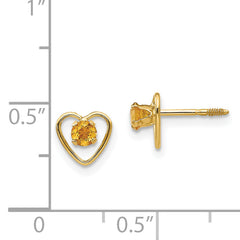 14K Gold Genuine Citrine Heart Earrings with Screw Back, November Birthstone