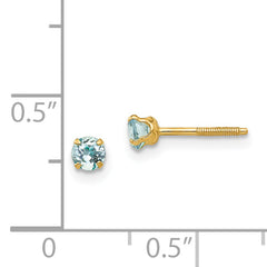 14K Yellow Gold Aquamarine Stud Earrings with Polished Finish March Birthstone