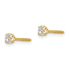 14K Gold Cubic Zirconia Stud Earrings with Polished Finish