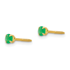 14K Gold Emerald Stud Earrings with Polished Finish & Screw Back