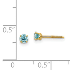 14K Yellow Gold Blue Zircon Stud Earrings with Polished Finish