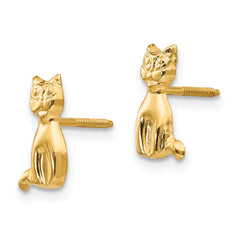 14K Gold Cat Earrings with Polished Finish and Nickel-Free Design