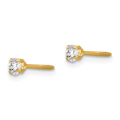 14K Gold Stud Earrings with Polished Synthetic April Birthstone, Nickel-Free