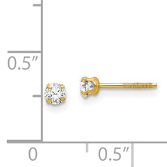 14K Gold Stud Earrings with Polished Synthetic April Birthstone, Nickel-Free