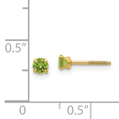 14K Gold Peridot Stud Earrings for Women with Polished Finish, Nickel-Free