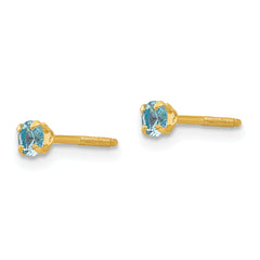 14K Gold Blue Zircon Birthstone Stud Earrings Polished, Nickel Free
