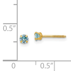 14K Gold Blue Zircon Birthstone Stud Earrings Polished, Nickel Free