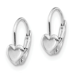 14K White Gold Heart Leverback Earrings, Polished Nickel-Free Dangles