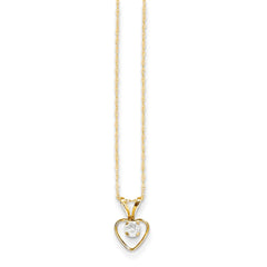 14K Madi K 3mm White Zircon Heart Birthstone Necklace