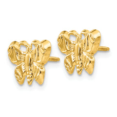 14K Gold Butterfly Earrings with Polished Finish and Screw Back