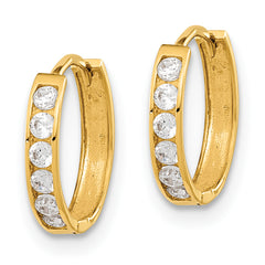 14K Gold Hinged Hoop Earrings with CZ Stones, Polished Finish, Nickel-Free