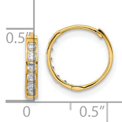 14K Gold Hinged Hoop Earrings with CZ Stones, Polished Finish, Nickel-Free
