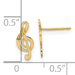 14K Gold Polished Musical Note Earrings Elegant Solid Design for Women