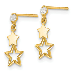 14K Gold Polished Star Dangle Earrings with CZ Elegant, Nickel-Free Design