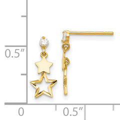 14K Gold Polished Star Dangle Earrings with CZ Elegant, Nickel-Free Design