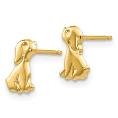 14K Gold Polished Sitting Dog Earrings for Women Nickel Free, Petite & Solid