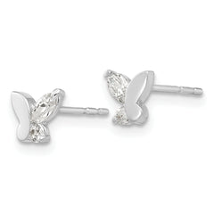 14K White Gold CZ Butterfly Earrings with Polished Finish