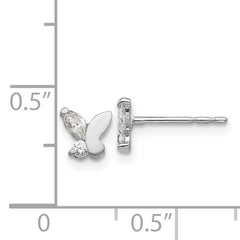 14K White Gold CZ Butterfly Earrings with Polished Finish