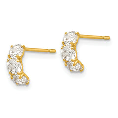 14K Gold CZ Three-Stone J-Hoop Earrings for Girls Polished, Nickel-Free
