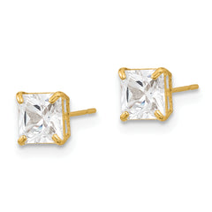 14K Gold Square CZ Stud Earrings with Polished Finish, 5mm, Nickel-Free
