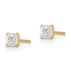 14K Gold Square CZ Stud Earrings with Polished Finish, 3mm