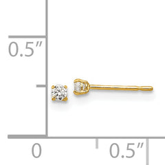 14K Gold Round CZ Stud Earrings with Polished Finish 2mm, Nickel Free