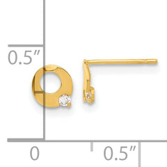 14K Gold CZ Circle Post Earrings for Girls Polished, Gift-Ready