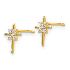 14K Gold Children's CZ Cross Earrings with Polished Finish Nickel Free