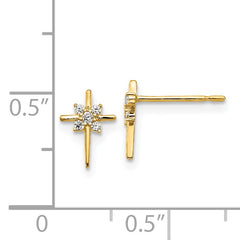 14K Gold Children's CZ Cross Earrings with Polished Finish Nickel Free