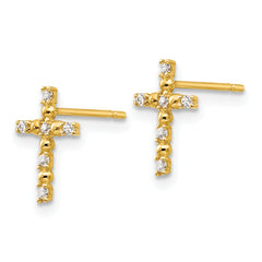 14K Gold CZ Children's Cross Earrings with Polished Finish Nickel Free
