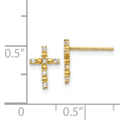 14K Gold CZ Children's Cross Earrings with Polished Finish Nickel Free