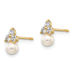 14K Gold CZ and Freshwater Pearl Button Earrings Polished, Nickel-Free, Elegant Design