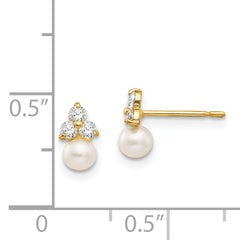 14K Gold CZ and Freshwater Pearl Button Earrings Polished, Nickel-Free, Elegant Design