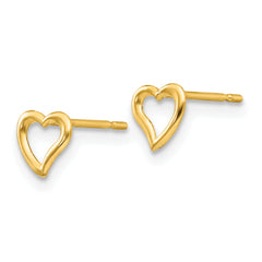 14k Gold Children's Heart Earrings with Polished Finish and Nickel-Free Design