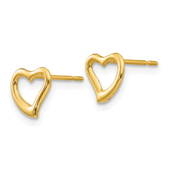 14K Gold Children's Heart Earrings with Polished Finish and Silicone Back