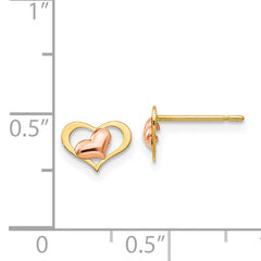 14K Yellow & Rose Gold Children's Heart Earrings, Two-Tone Polished Finish