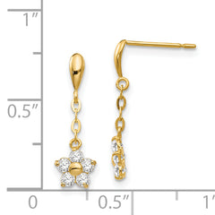 14K Gold CZ Flower Dangle Earrings for Girls  Polished, Nickel-Free