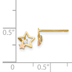 14K Yellow & Rose Gold Children's Star Earrings with CZ Stones, Polished Two-Tone Design